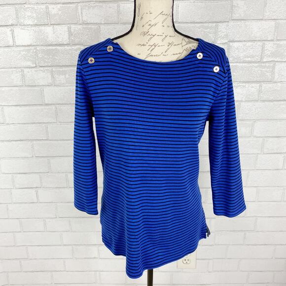 Tommy Hilfiger Classic Blue Top with Black Stripes Size Small - Picture 1 of 7